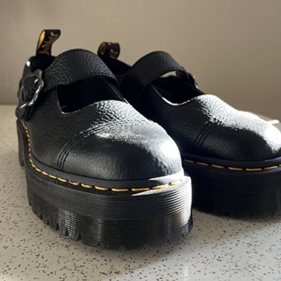 Dr. Martens Addina Flower Buckle Leather Platform Mary Jane in black Milled Napp - Picture 2 of 3